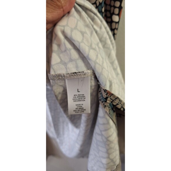 LOGO Lori Goldstein Geometric Mosaic Open Front Duster Cardigan L  Beachy Artsy - Picture 7 of 13